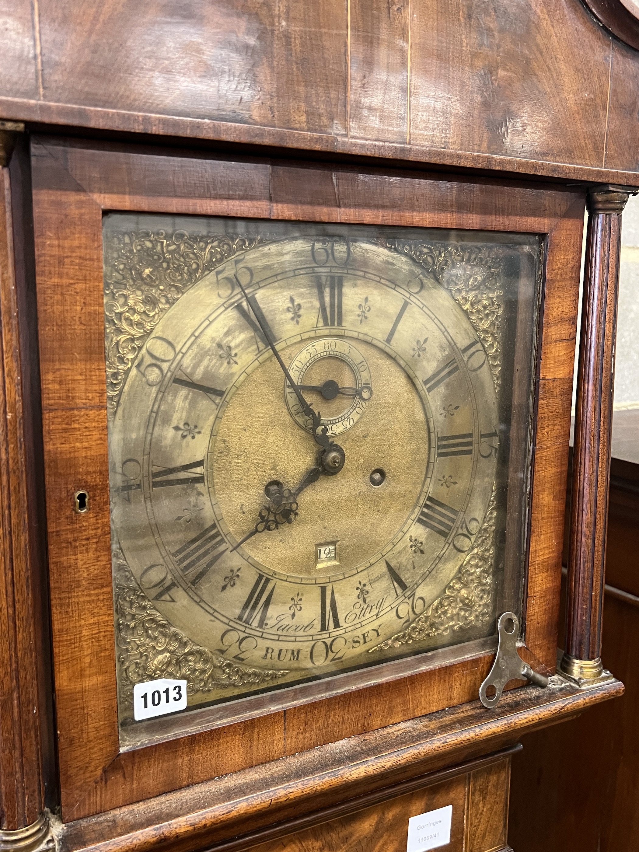 A George III mahogany eight day longcase clock marked Jacob Ettry, Rumsey, height 210cm